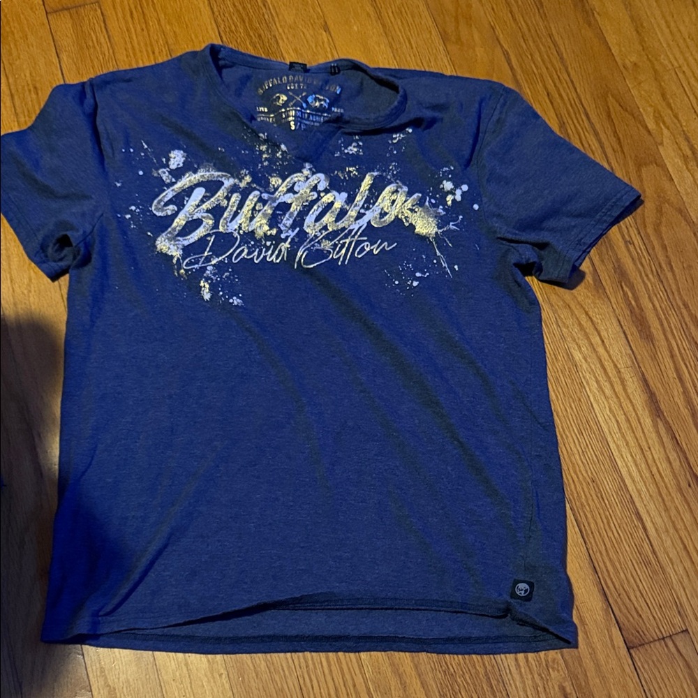 Buffalo David Bitton Navy Tee with Gold Splatter